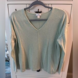 J. Jill Light Green V-Neck Long Sleeve sweater